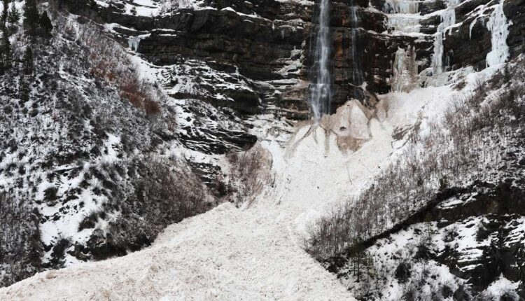 An avalanche at Bridal Veil Falls in Provo Canyon on Tuesday.